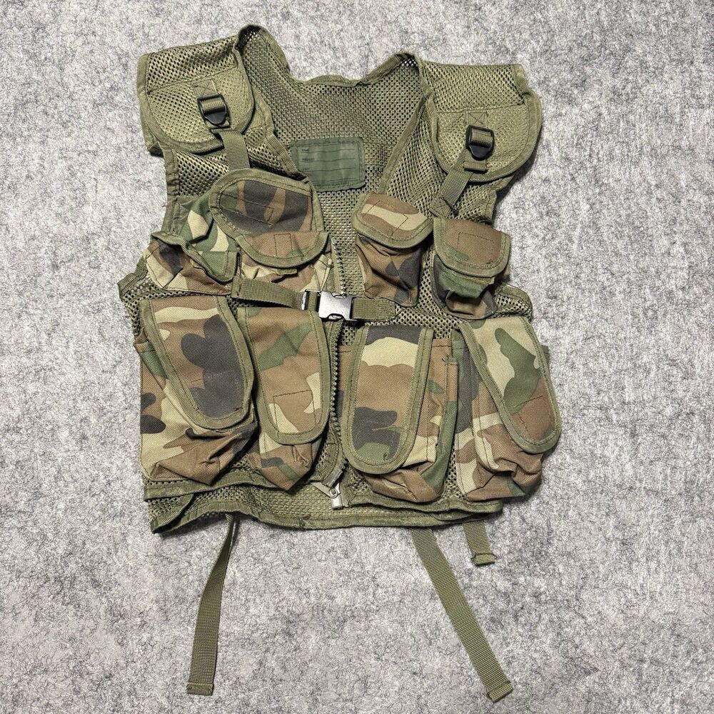 Tactical Mesh Assault Vest Multi Pocket Woodland Camo Fishing Hunting Utility